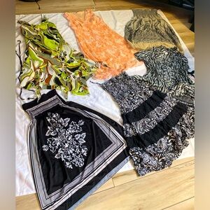 Lot of 5 Summer Dresses and a Sheer Black and White Ruffle Top